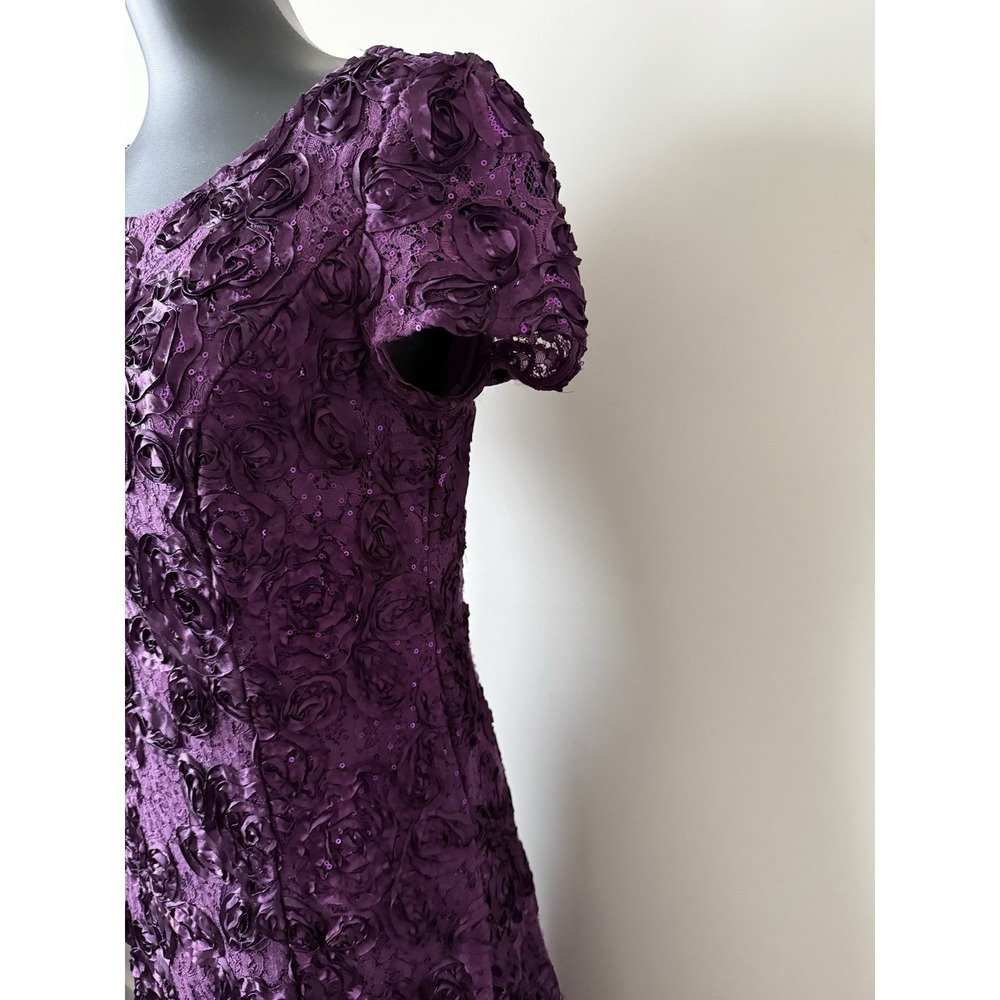 Alex Evenings Women's 8 Rosette A-Line Evening Gown Eggplant Purple Sequin - Picture 6 of 16